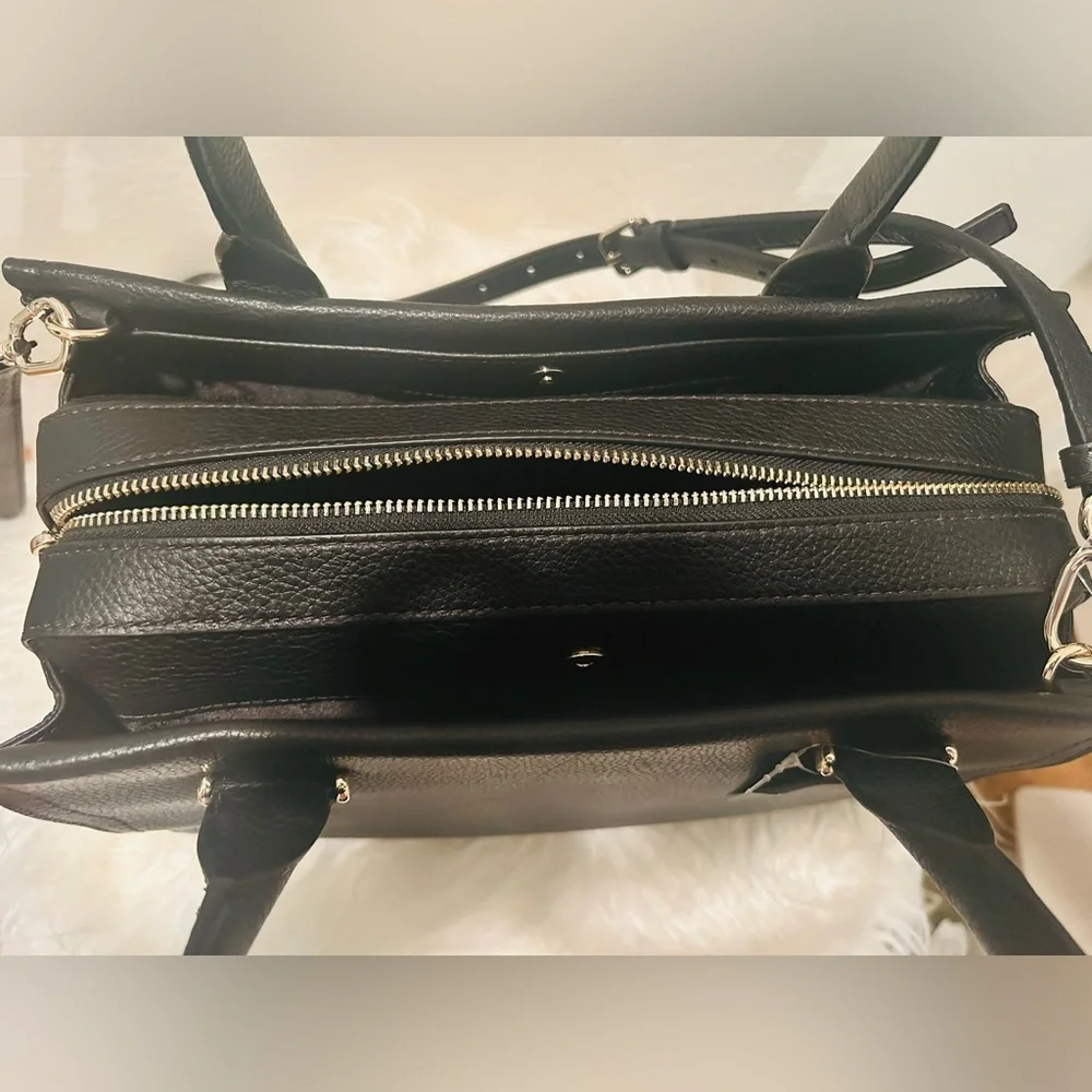 kate spade Black Leather Satchel with Tassel Charm